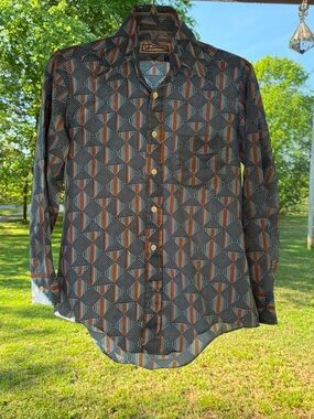Landmark VTG Long Sleeve Button Up Shirt M Rockabilly Cowboy Western Festival